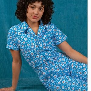 Big Bud Press Daisy Print Jumpsuit in Blue/Green Size 1X